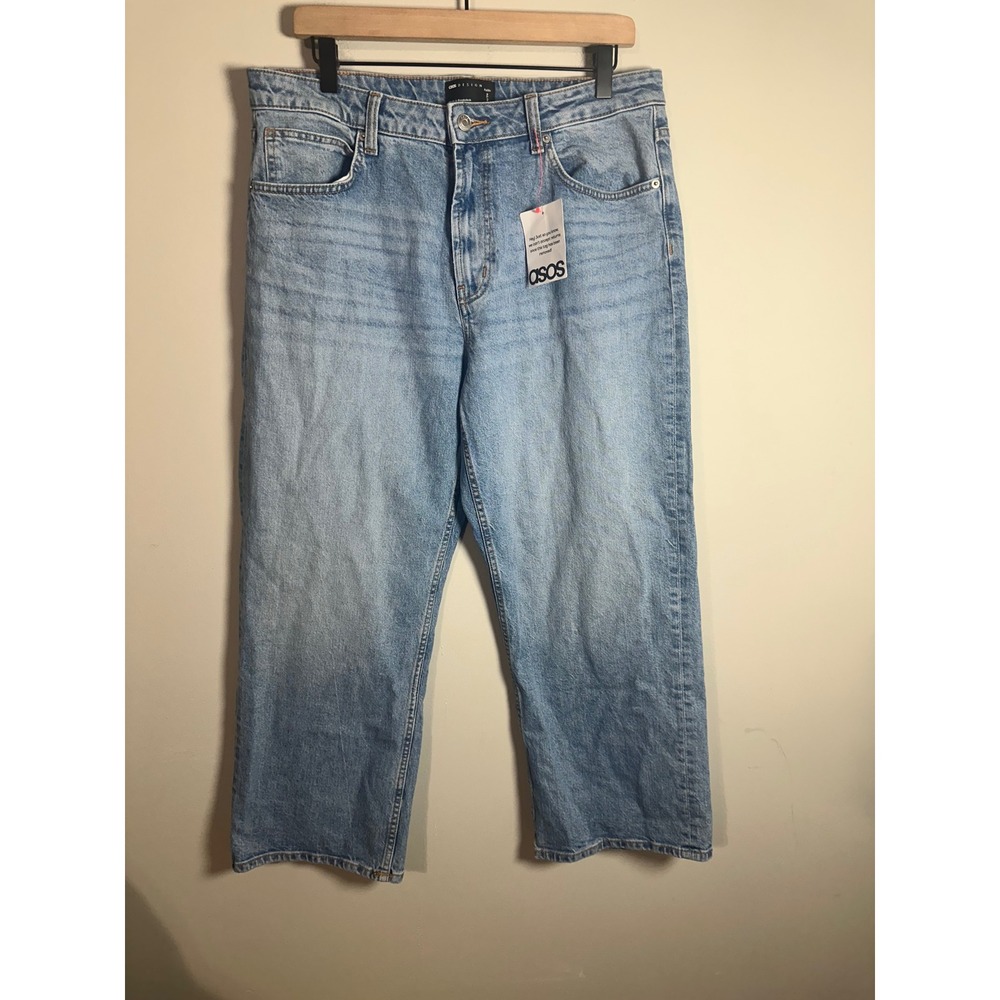 ASOS Design Petite High Rise Straight Leg Jeans Light Blue Wash 34x26 NEW